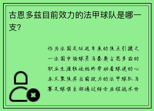 古恩多兹目前效力的法甲球队是哪一支？